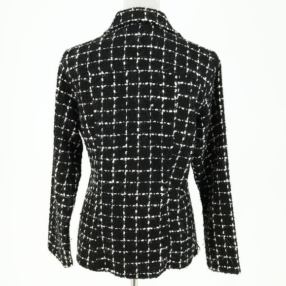 Chicos Jacket 1 Womens 8 Medium Black White Plaid Tweed Blazer Front Pockets - Picture 3 of 16